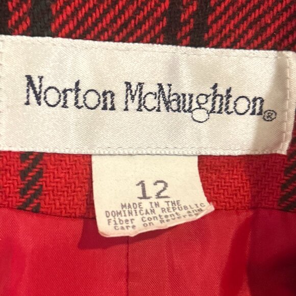 Norton McNaughton Vintage SZ 12 Red & Black Plaid Wool Blazer Academia Timeless - Picture 7 of 8